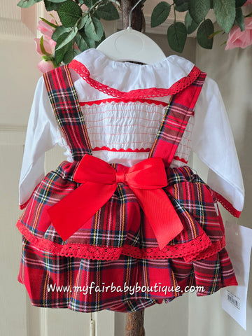 Spanish Baby Girls Red Tartan Smocked Skort Set ~ 3-36m