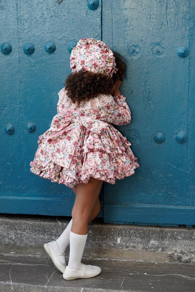 Ela Confeccion AW25 Spanish Girls Pink Ditzy Floral Puffball Dress - MADE TO ORDER