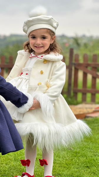 Sonata Infantil AW25 Spanish Girls Cream Winter Fur Trimmed Coat IN2509 - MADE TO ORDER