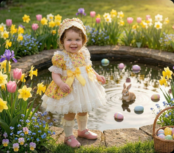 Sonata Infantil SS26 Girls Lemon Ditzy Floral Puffball Dress VE2614 ~ MADE TO ORDER