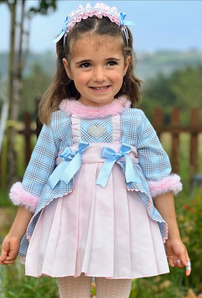 Sonata Infantil AW25 Spanish Girls Blue & Pink Check Puffball Dress IN2519 ~ MADE TO ORDER