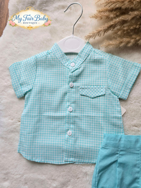 Spanish Baby Boys Aqua Green Check Short & Shirt Set MC884 ~ 1-12m