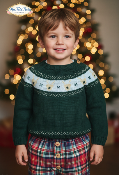 Spanish Baby Boys Green Reindeer Trouser Set