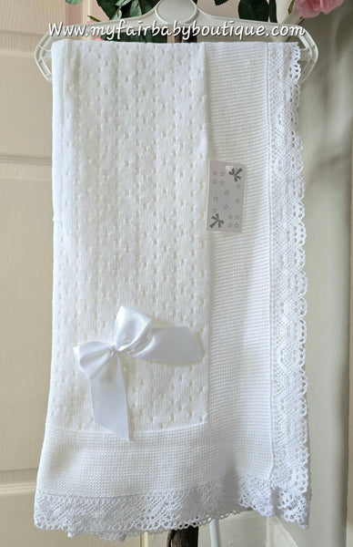 Spanish Unisex Baby White Lace & Bow Shawl / Blanket