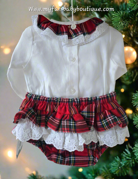 Spanish Baby Girls Red Tartan Bow Jam Pant Set ~ 3-18m
