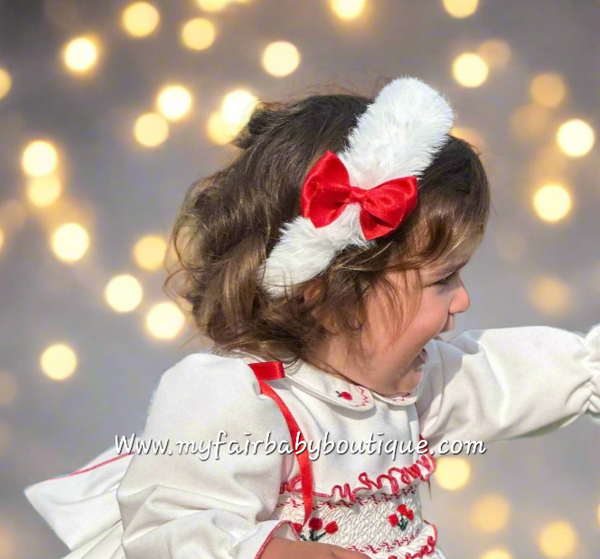 Sonata Infantil AW25 Spanish Girls Ivory Fur Headband ~ Red, Pink, Navy or Green - MADE TO ORDER