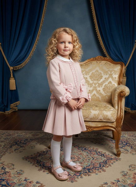 Beau Kid Traditional Girls Pink Tweed Skirt & Jacket Set 112273