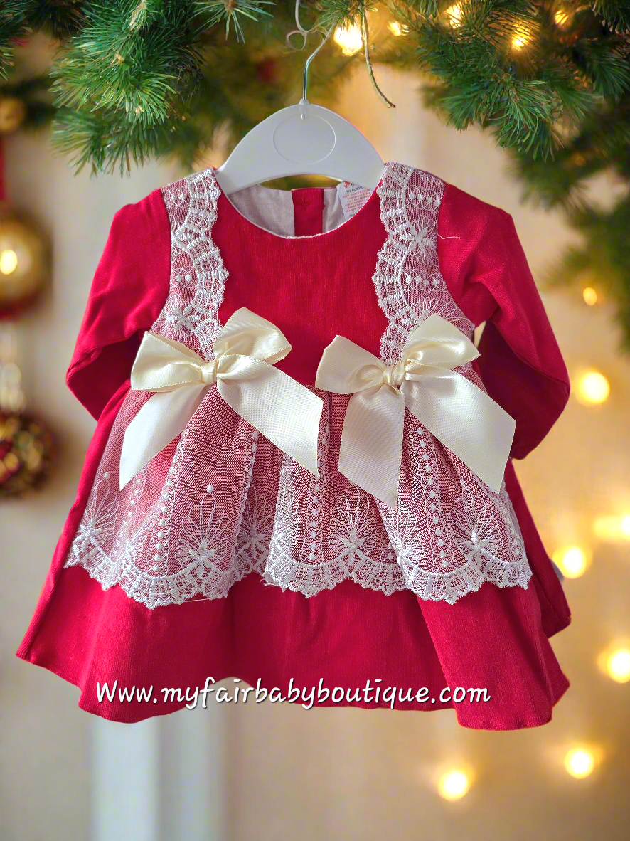 Spanish Baby Girls Red Lace & Bow Dress ~ 3-36m