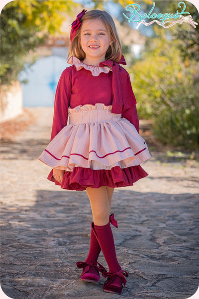 Belcoquet AW26 Older Girls Garza Burgundy Dropwaist Dress
