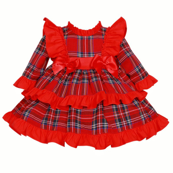 Spanish Girls Red Frilly Tartan Christmas Dress ~ 12-36m