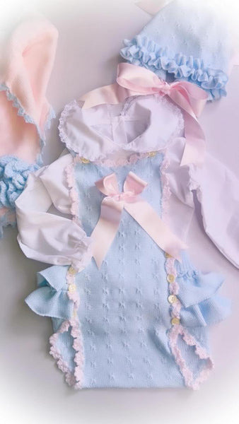 Ela Confeccion AW25 Girls Blue & Pink Knitted Romper - MADE TO ORDER