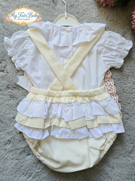 Spanish Baby Girls Cream & Pink Waffle Bow Romper M002C