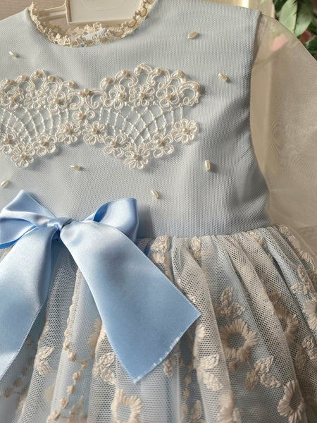 Sonata Infantil Spanish Girls Blue Lace Gardenia Puffball Dress IN2 - IN STOCK NOW