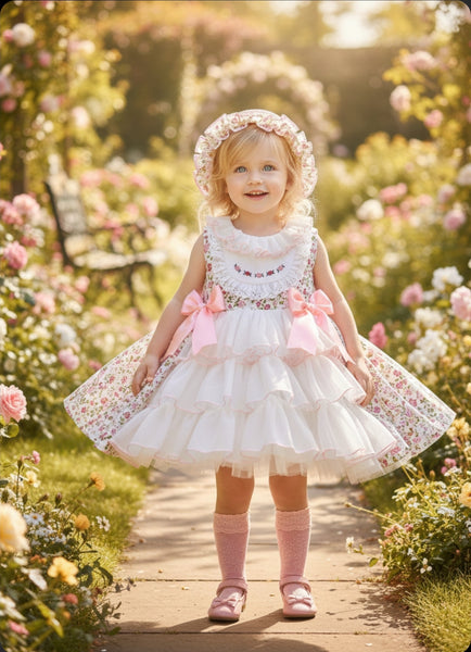 Sonata Infantil SS26 Girls Pink Floral Puffball Dress VE2611 ~ MADE TO ORDER