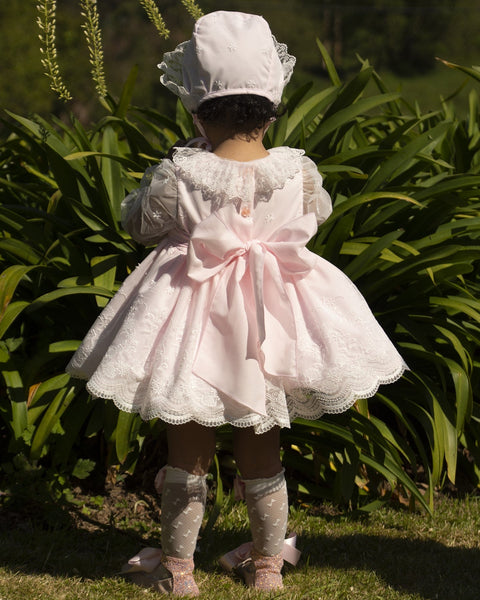 Sonata AW25 Spanish Girls Pink Fur Coat & Lace Dress Set IN2522 - MADE TO ORDER