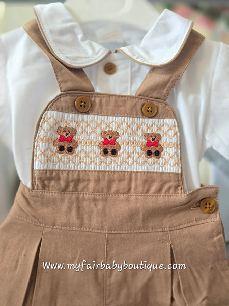 Mabini Traditional Spanish Baby Boys Chocolate Smocked Teddy Bear Dungarees 1702 ~ 0-4y