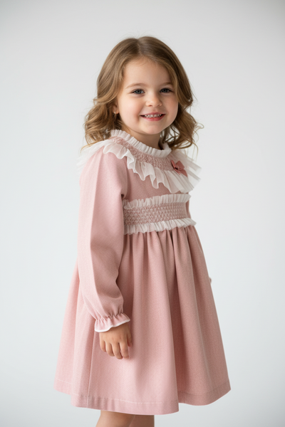 Ceyber Spanish Older Girls Pink Dress With Smocking ZA3229
