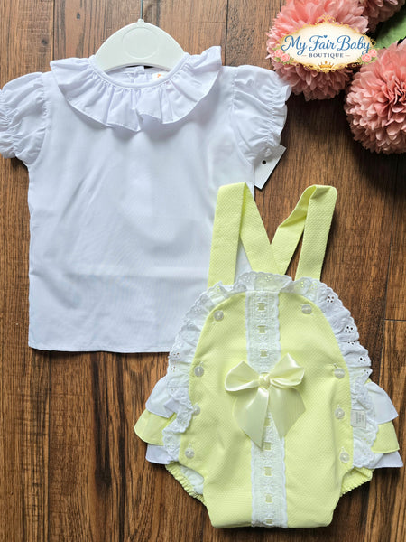 Spanish Baby Girls Lemon Waffle Lace & Bow Romper M002Y