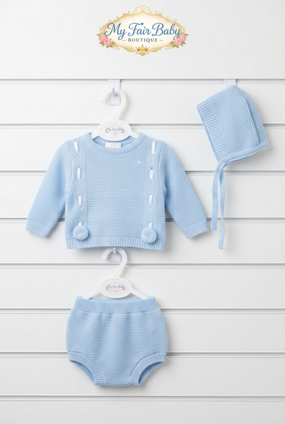 Spanish Baby Boys Blue Knitted Jam Pant 3pc Set
