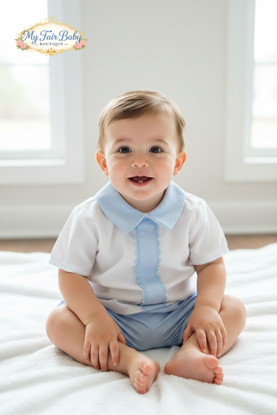 Spanish Baby Boys Blue Waffle Jam Pants Set EL241 - 3-36m