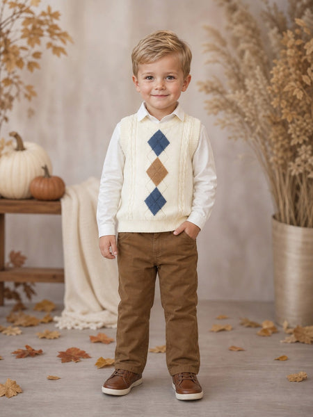 Beau Kid Traditional Boys Argyle Tank Top 3pc Set 2818