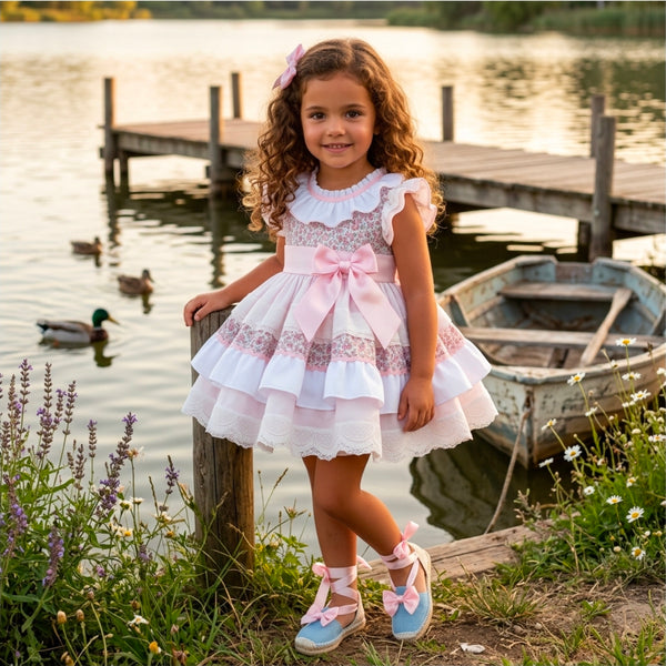 Sonata Spanish Girls Pink Floral Puffball Dress VE2419 - MADE TO ORDER