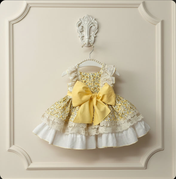 Sonata Infantil SS26 Girls Lemon Ditzy Floral Puffball Dress VE2606 ~ MADE TO ORDER