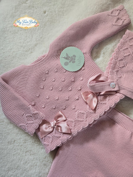 Spanish Baby Girls Dusky Pink Knitted 3pc Set C1003 ~ NB-12m