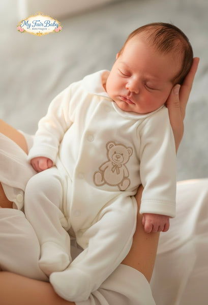 Spanish Unisex Baby Cream Teddy Cotton Sleepsuit/Babygrow SG263