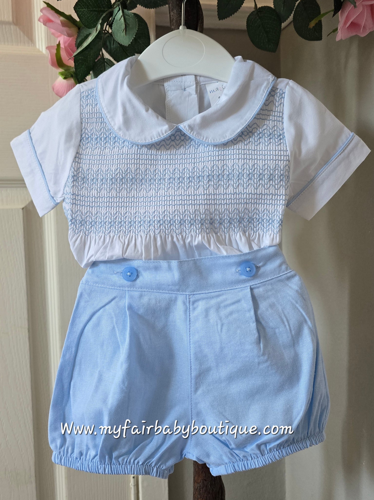 Spanish Boys Traditional Blue Smocked Short Set 2531 ~ 0-4y