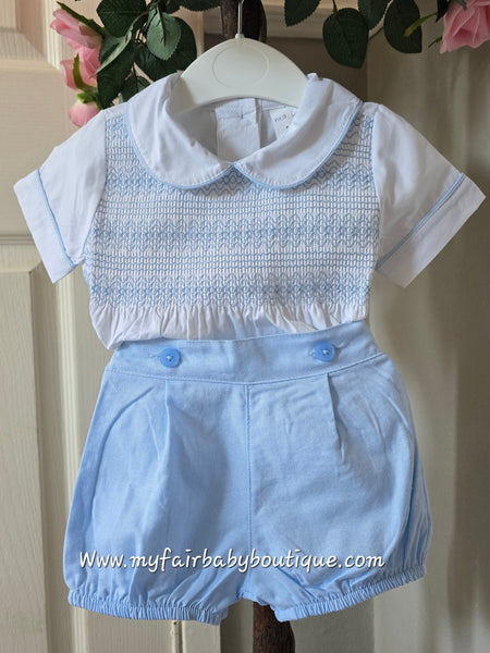 Spanish Boys Traditional Blue Smocked Short Set 2531 ~ 0-4y