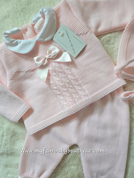 Spanish Baby Girls Pink Knitted 3pc Set ~ 0-3 months