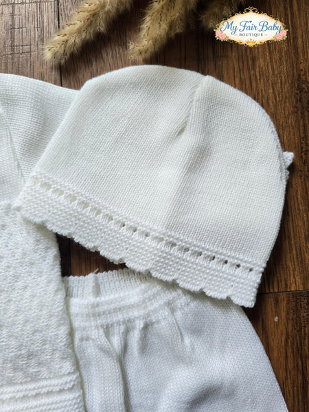 Spanish Baby Boys White & Blue Knitted 3PC Set ~ 0-3 months