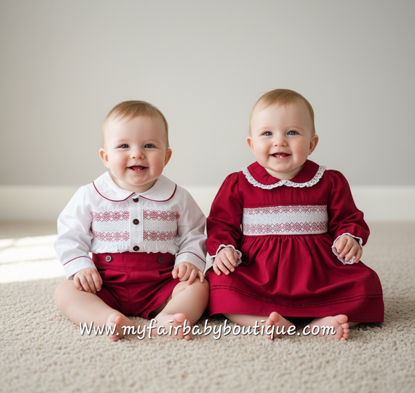 Mabini Traditional Spanish Girls Burgundy Smocked Christmas Dress 2827 ~ 0-6y