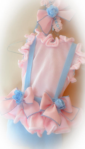 Ela Confeccion SS26 Girls Pink & Blue Knitted Romper - MADE TO ORDER