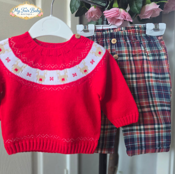 Spanish Baby Boys Red Reindeer Trouser Set