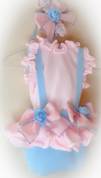 Ela Confeccion SS26 Girls Pink & Blue Knitted Romper - MADE TO ORDER