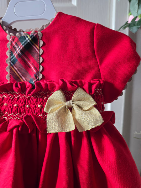 Sonata Infantil Spanish Baby Girls Red Smocked Christmas Dress