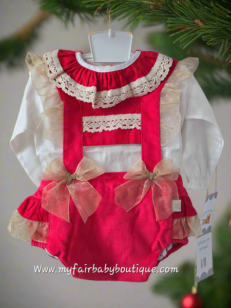 Spanish Baby Girls Red Tulle Bow Romper M002 ~ 6-24m