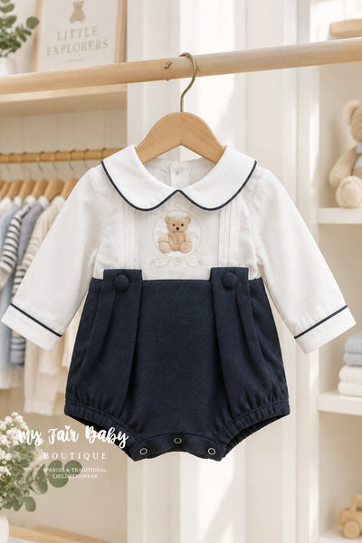 Beau Kid Traditional Baby Boys Navy Blue Teddy Romper ~ 0-24m