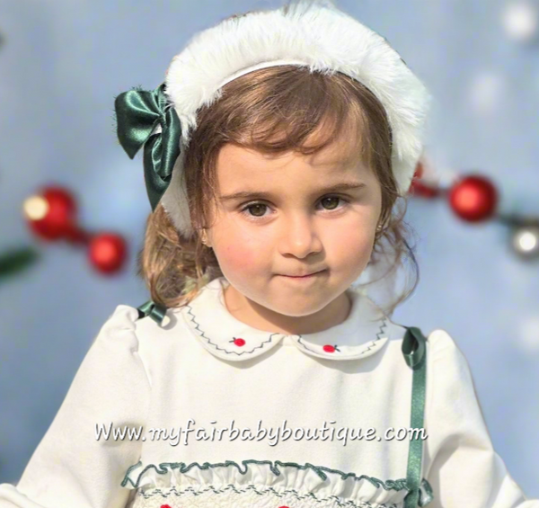 Sonata Infantil AW25 Spanish Girls Ivory Fur Headband ~ Red, Pink, Navy or Green - MADE TO ORDER