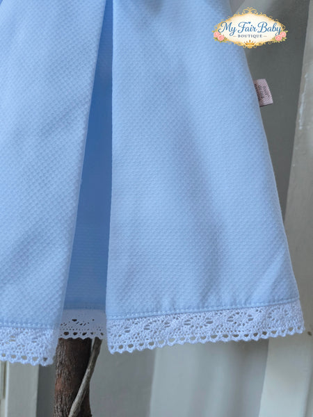 Spanish Baby Girls Blue Pique Pleated Dress V004B