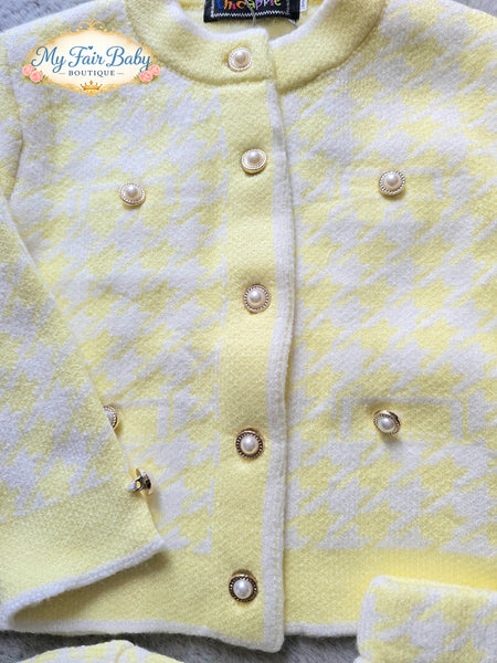 Traditional Girls Lemon Houndstooth Skirt & Jacket Set