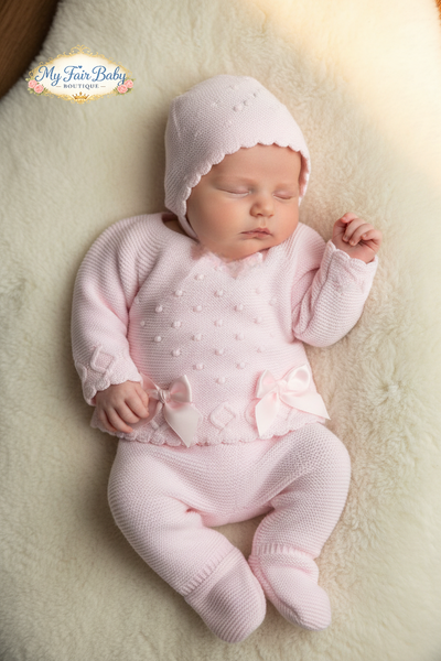 Spanish Baby Girls Pink Knitted 3pc Set C1003 ~ 0-12m
