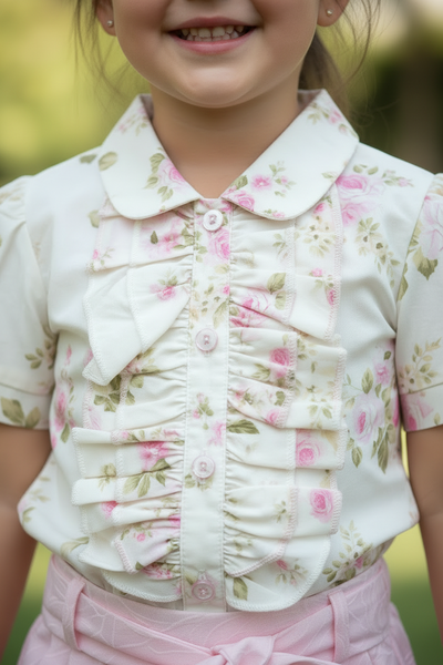 Beau Kid Traditional Girls Pink Short & Floral Blouse Set 444200 ~ 2-6y