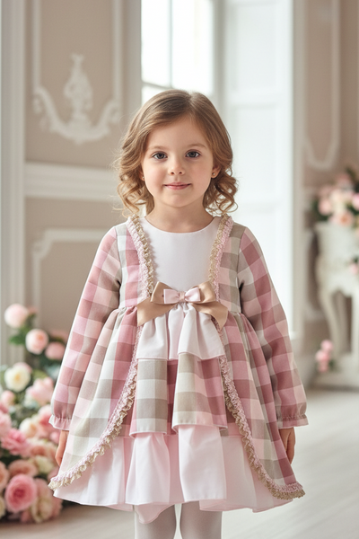 Ceyber Spanish Older Girls Pink & Gold Check Ruffled Dress ZA1119 ~ 8y