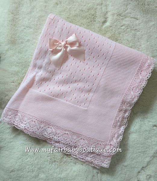 Spanish Baby Girls Pink Lace & Bow Shawl / Blanket