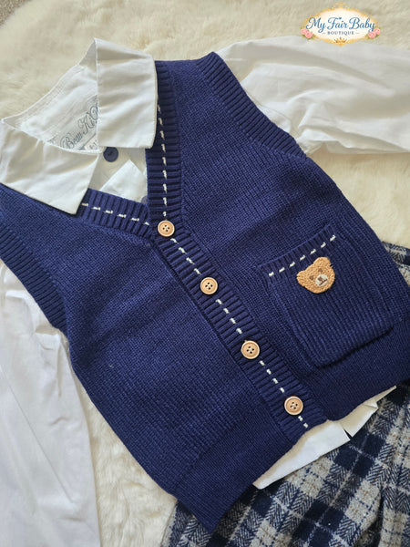 Beau Kid Traditional Boys Navy Check Trouser 3pc Set 2821