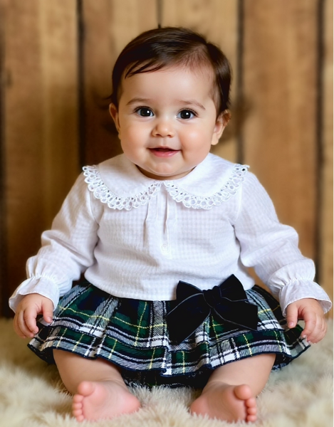 Valentina Bebes Spanish Baby Girls Green Tartan Jam Pant Set KAX219 - 3-24m