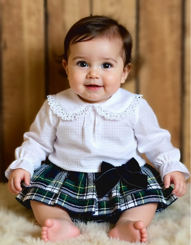 Valentina Bebes Spanish Baby Girls Green Tartan Jam Pant Set KAX219 - 3-24m